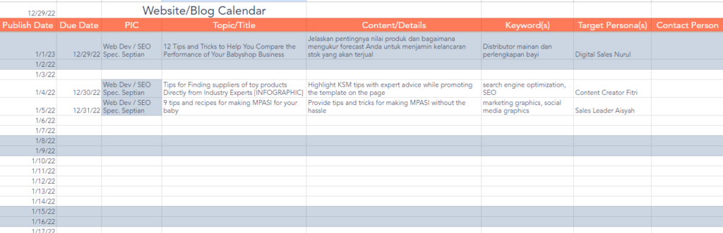 Content Calendar