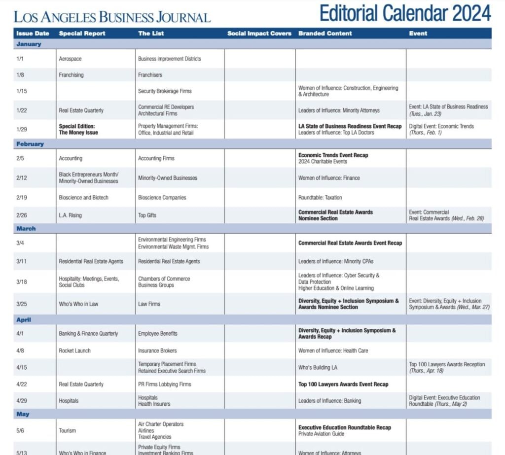 Traditional Editorial Calendar