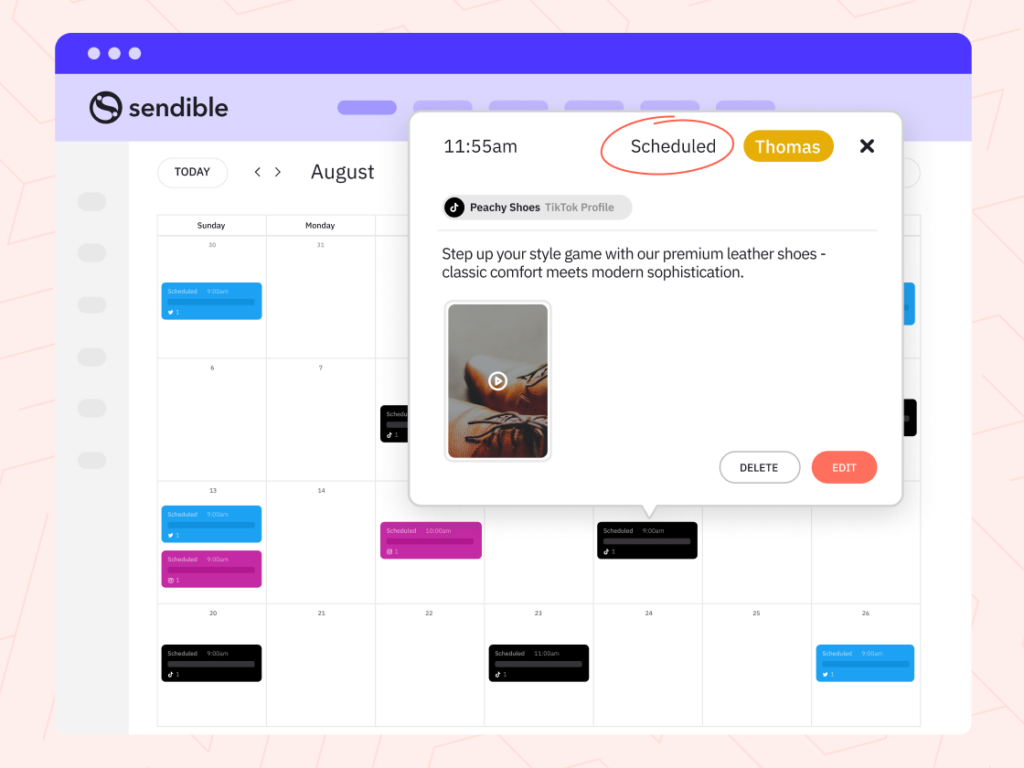 Sendible TikTok scheduling 