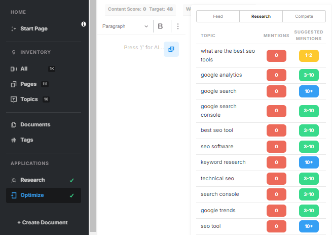 MarketMuse Keyword suggestions