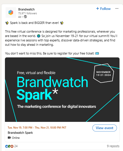 Brandwatch LinkedIn post