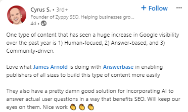 Cyrus Shepard LinkedIn post