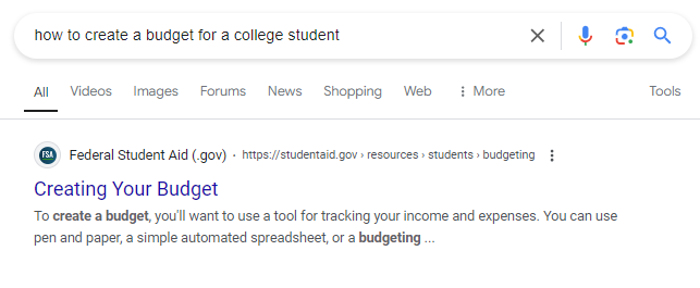 Google search results