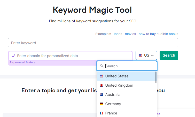 Keyword magic tool 