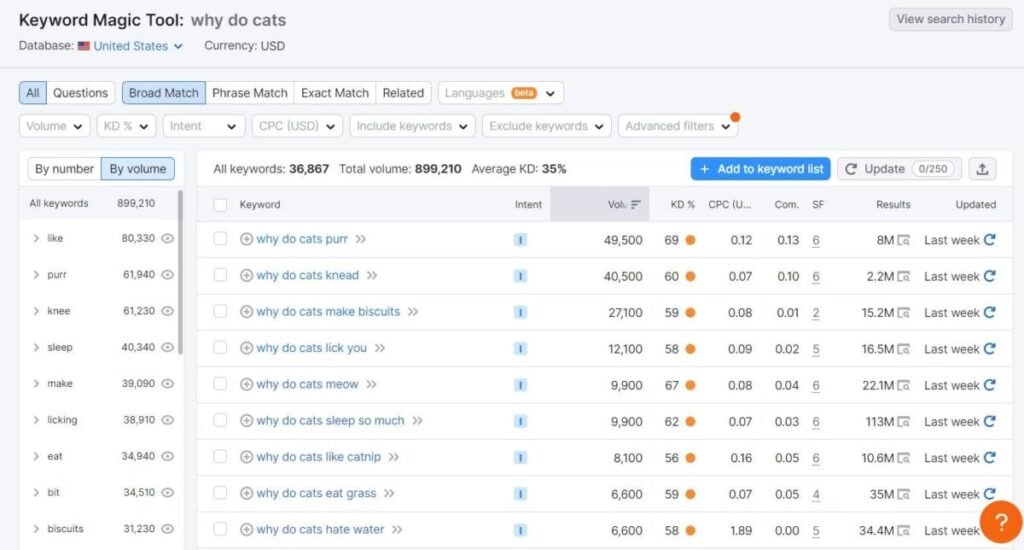 Semrush Keyword Magic Tool 