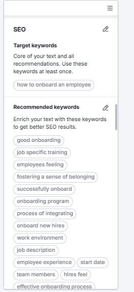 SEO writing assistant in Semrush 