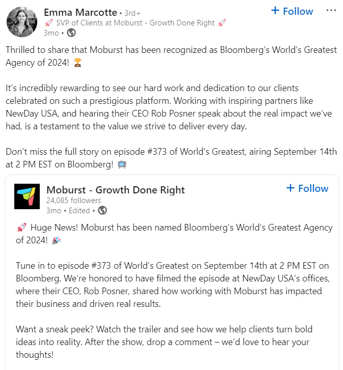 Moburst related linkedin post