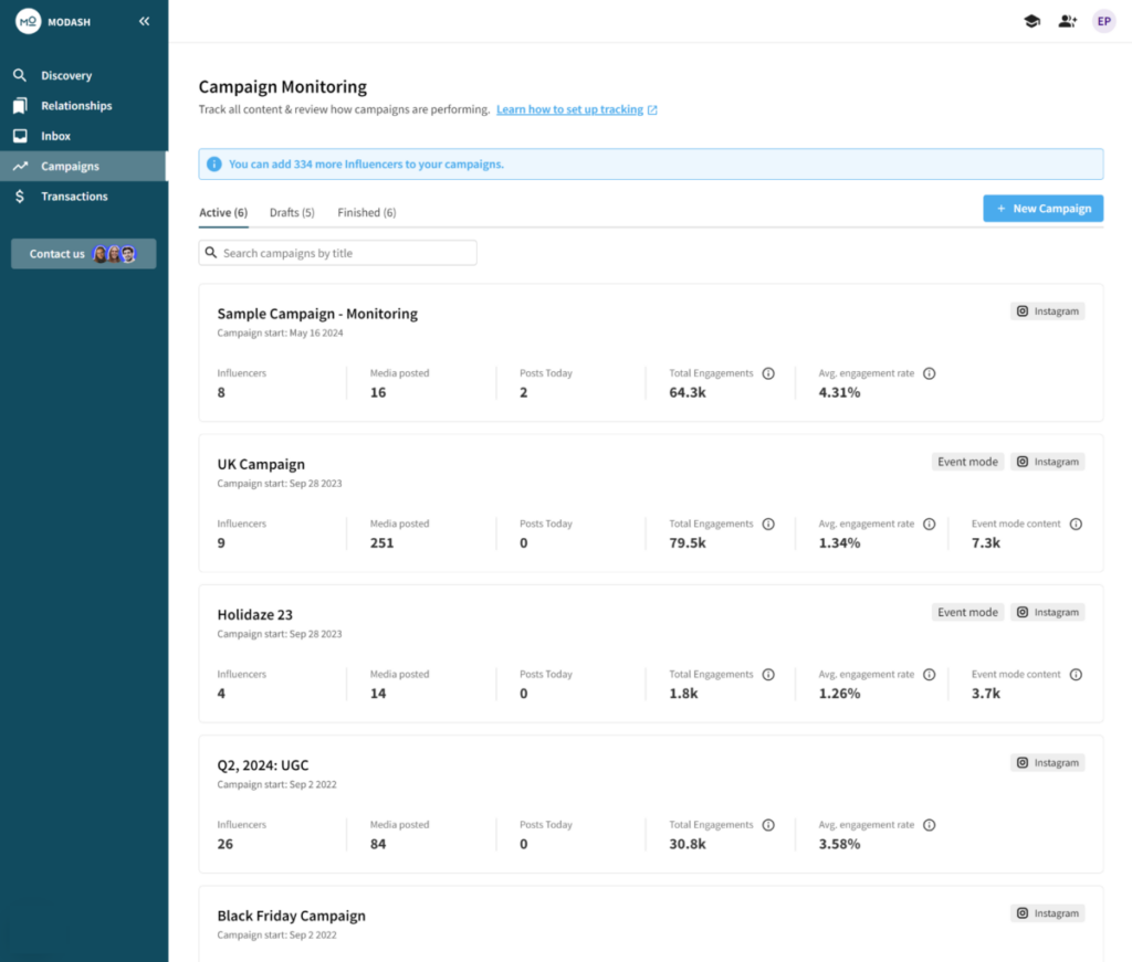 Modash tool Influencer Marketing KPIs