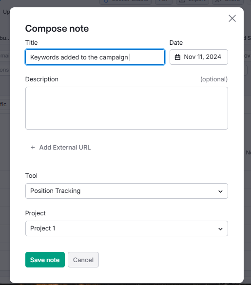 Compose notes Semrush