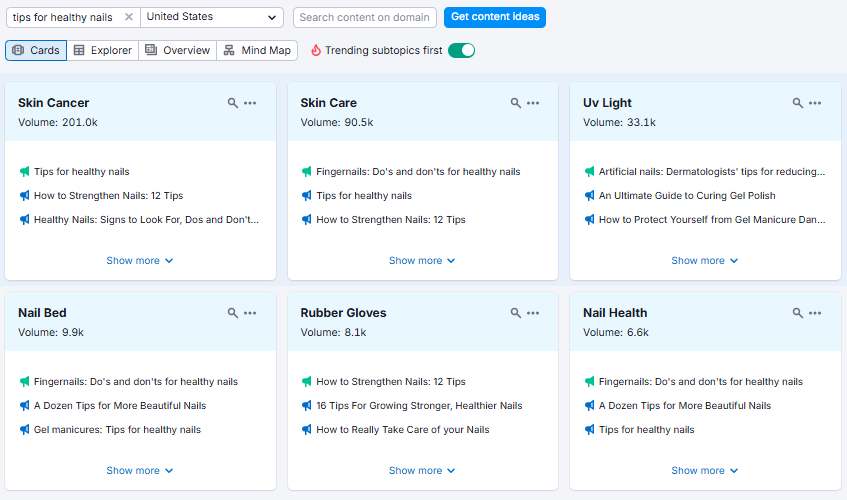 Semrush Topic Research tool