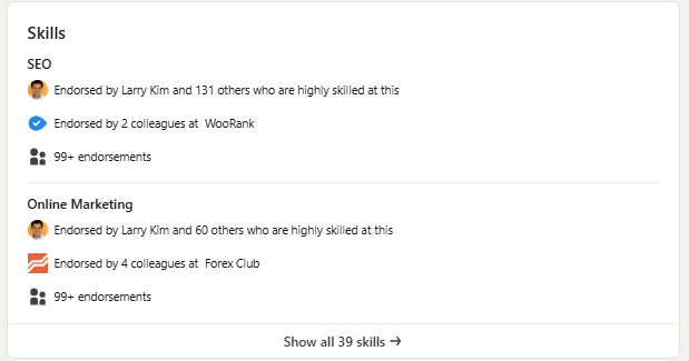 LinkedIn Skills section 
