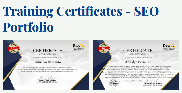 SEO training certificates 